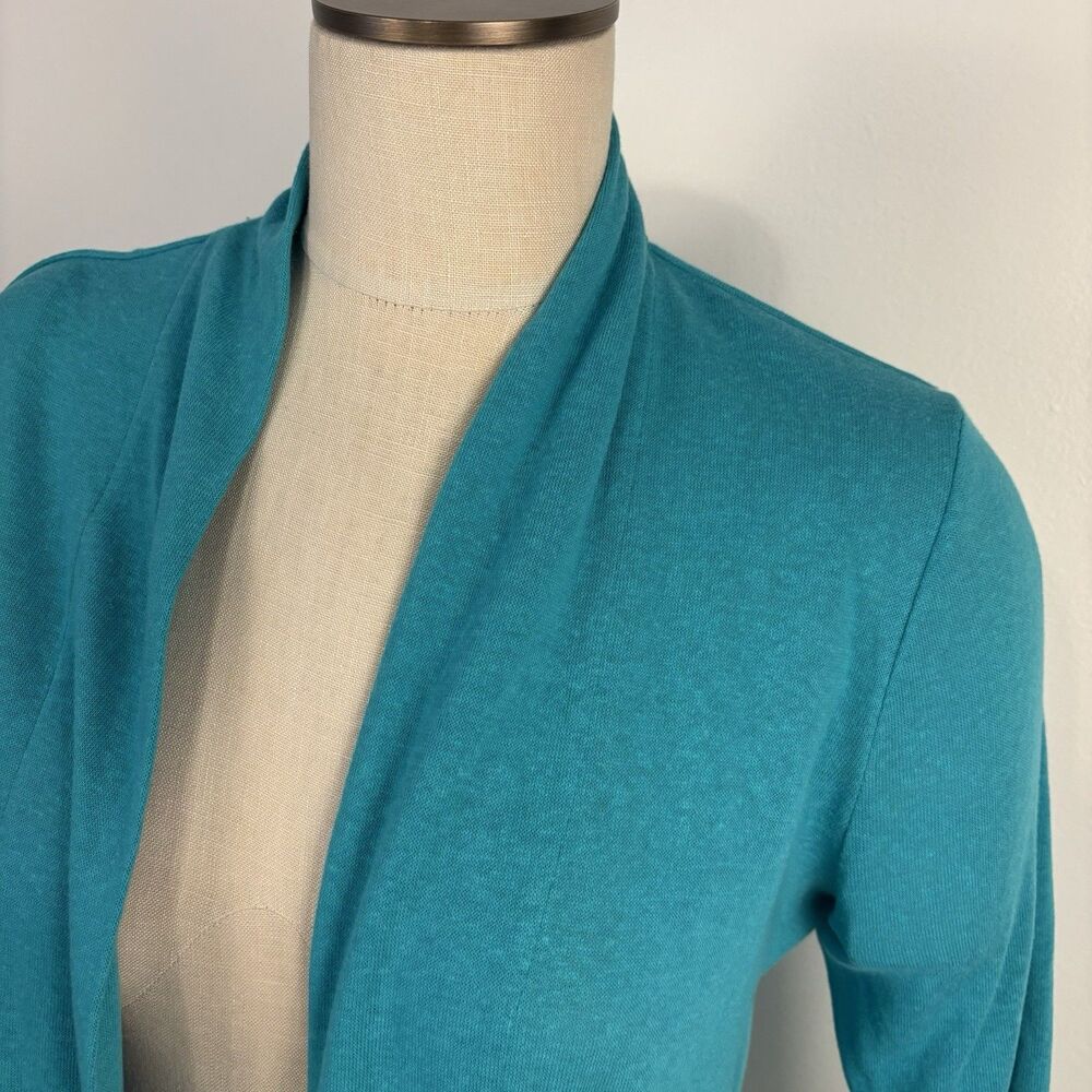 Talbots Womens M Open Cardigan Sweater Turquoise 3/4 Sleeve Light Weight - Picture 2 of 6